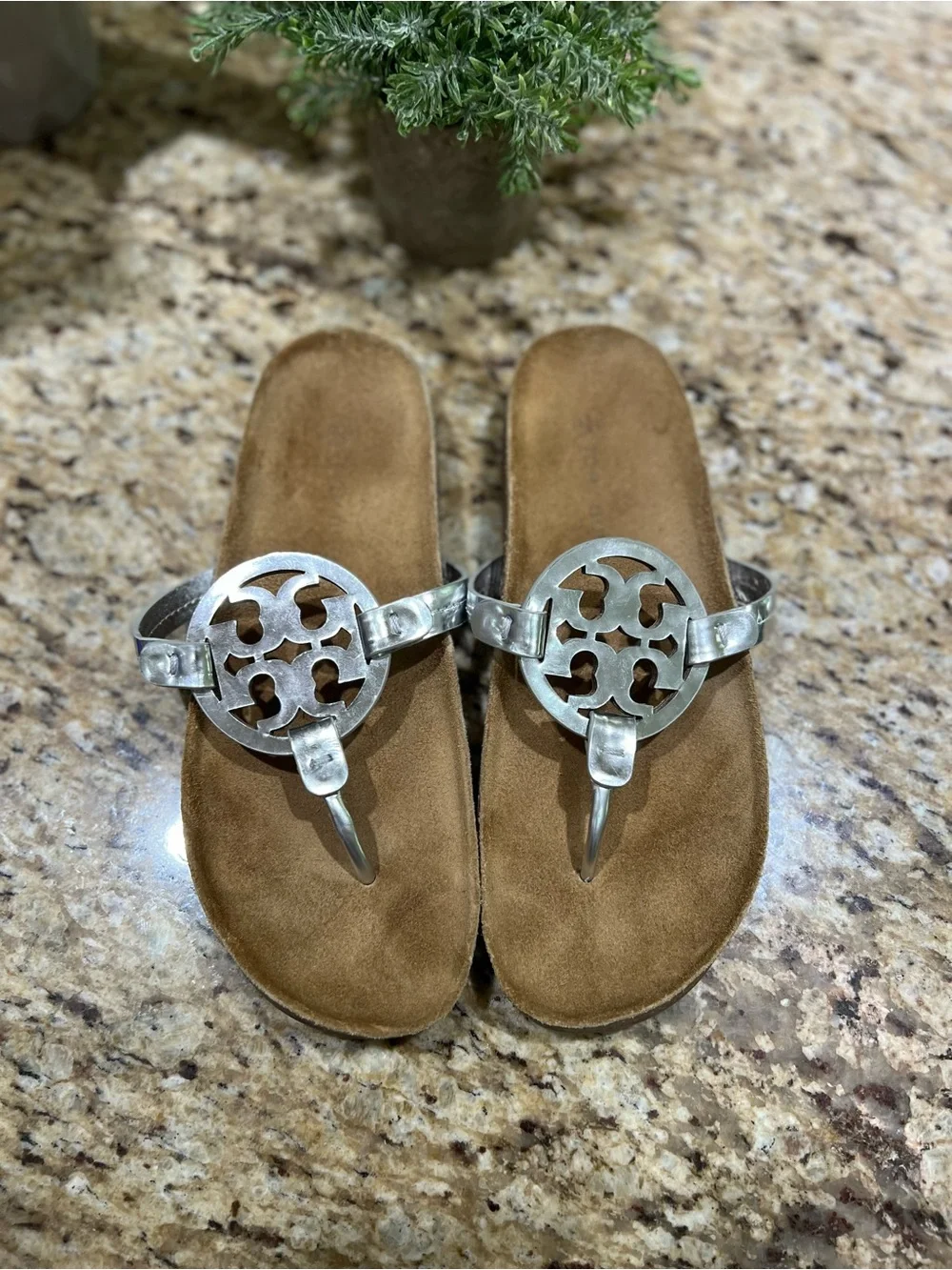 Tory Burch Miller Cloud Silver/Natural Sandals 9.5M